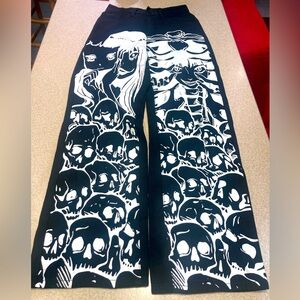 ROMWE Skull-Print Wide Leg Jeans, Size XS/2